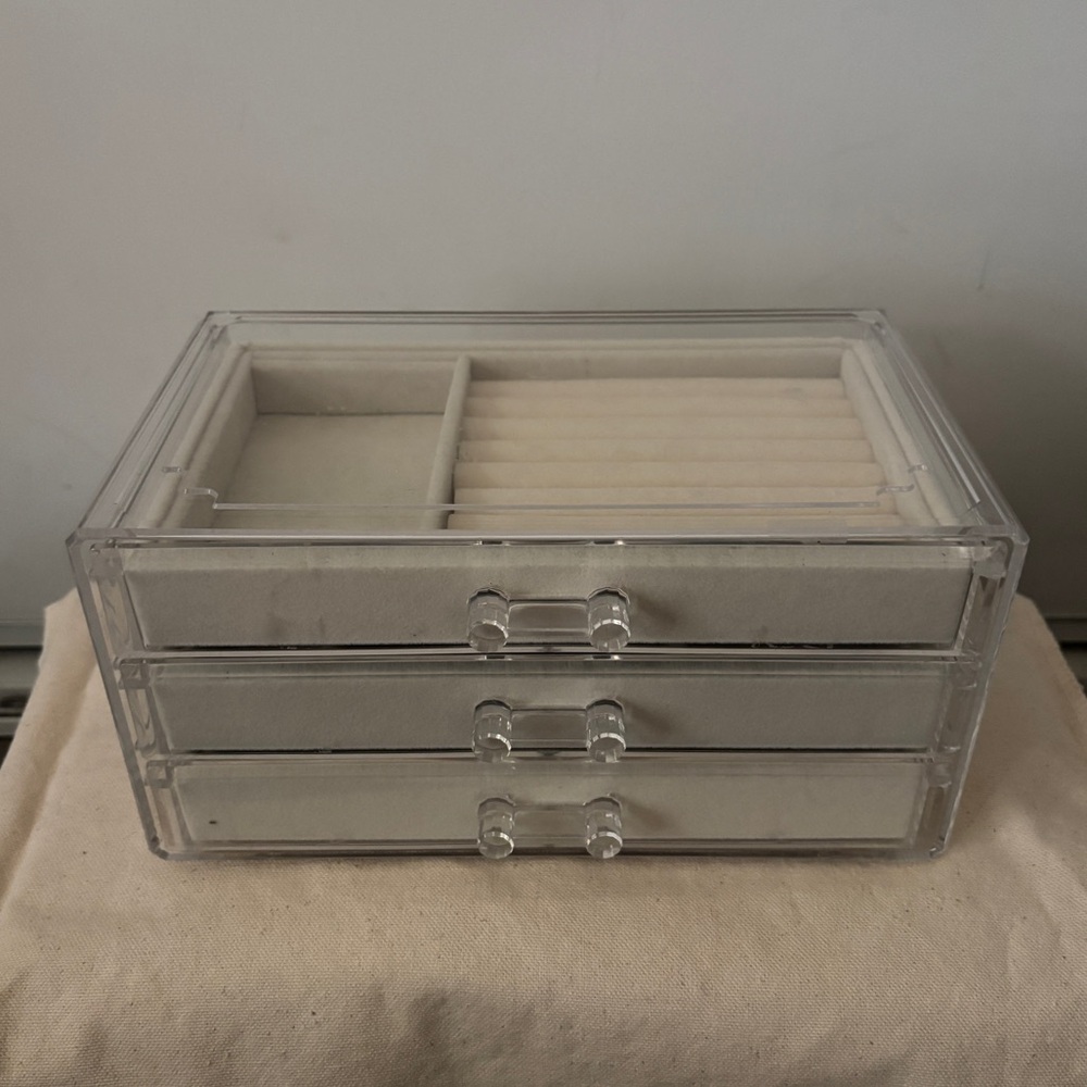 Clear Acrylic Jewelry Organizer with Cream Velvet Drawers